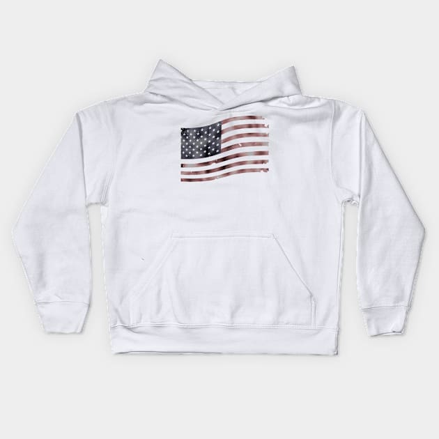 Waving Distressed Red American Flag USA Patriotic Kids Hoodie by DazzlingApparel